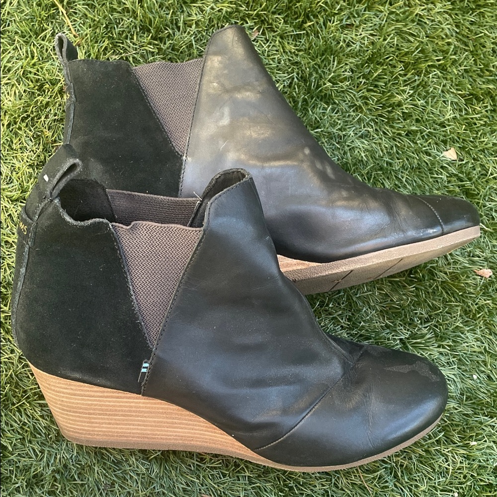 Tom's Black Wedge Ankle Boots
